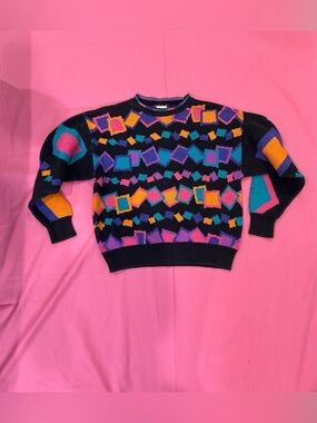 Vintage Head Sportswear Geometric Colorblock Knit Sweater